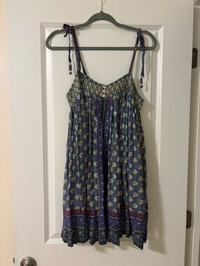 Free People Navy Floral Tiered Bathing Suit Coverup